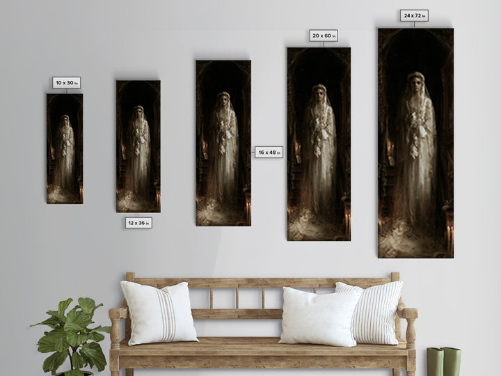 The Hollow-Eyed Bride, Victorian Ghost Portrait, Tall Narrow Canvas Print, Classic Halloween Decor, Canvas Print, Classic Monster Art