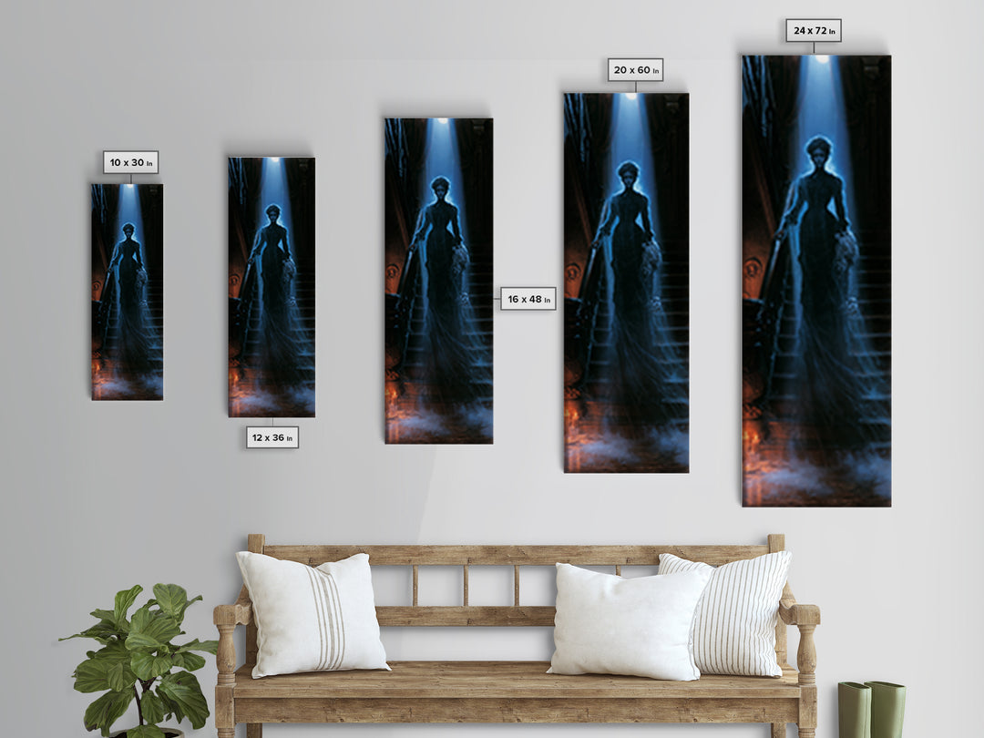 The Staircase Apparition, Victorian Ghost Portrait, Tall Narrow Canvas Print, Macabre Home Decor, Gothic Wall Decor, Classic Monster Art