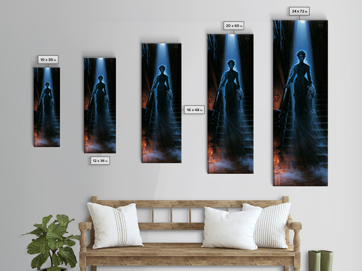 The Staircase Apparition, Victorian Ghost Portrait, Tall Narrow Canvas Print, Macabre Home Decor, Gothic Wall Decor, Classic Monster Art