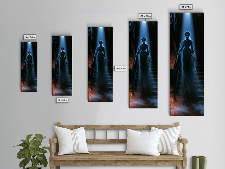 The Staircase Apparition, Victorian Ghost Portrait, Tall Narrow Canvas Print, Macabre Home Decor, Gothic Wall Decor, Classic Monster Art