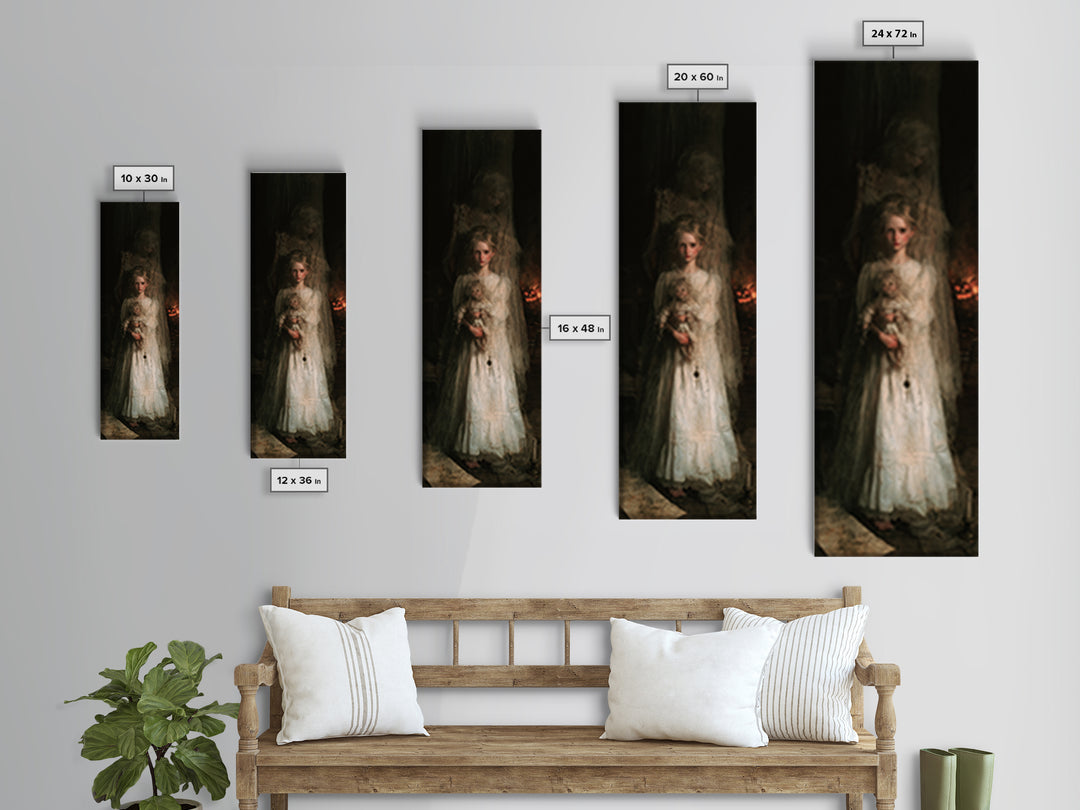 The Nursery Wisp, Victorian Ghost Portrait, Tall Narrow Canvas Print, Gothic Home Decor, Canvas Print, Classic Monster Art