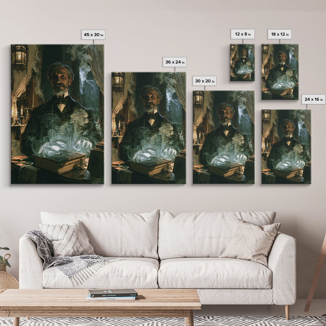 The Library Specter, Victorian Ghost Portrait, Vertical Canvas Print, Classic Halloween Decor, Antique Horror Decor, Classic Monster Art