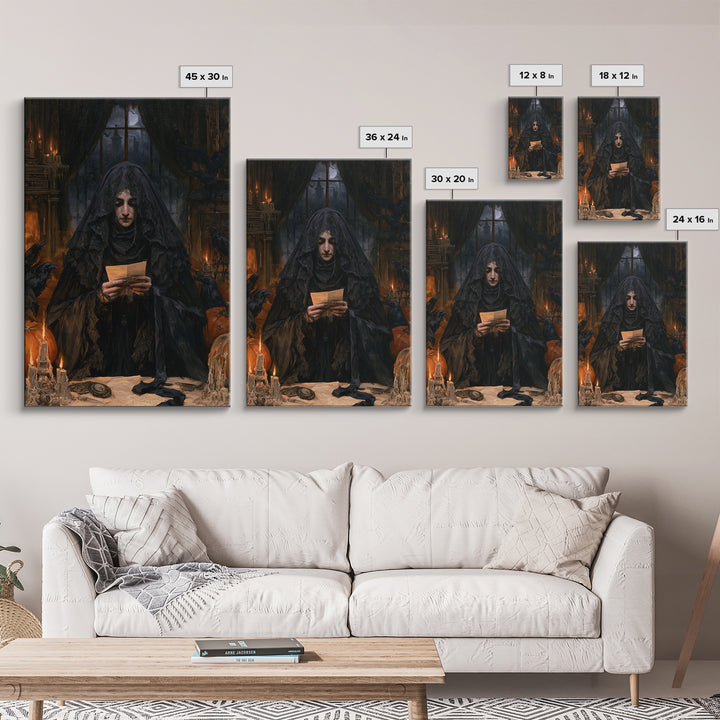 The Veiled Mourner, Victorian Ghost Portrait, Vertical Canvas Print, Antique Style Decor, Halloween Portrait Art, Classic Monster Art