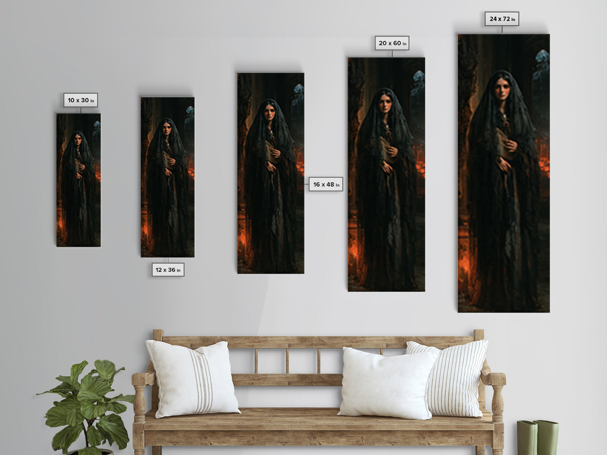 The Veiled Mourner, Victorian Ghost Portrait, Tall Narrow Canvas Print, Classic Halloween Decor, Gothic Wall Decor, Classic Monster Art