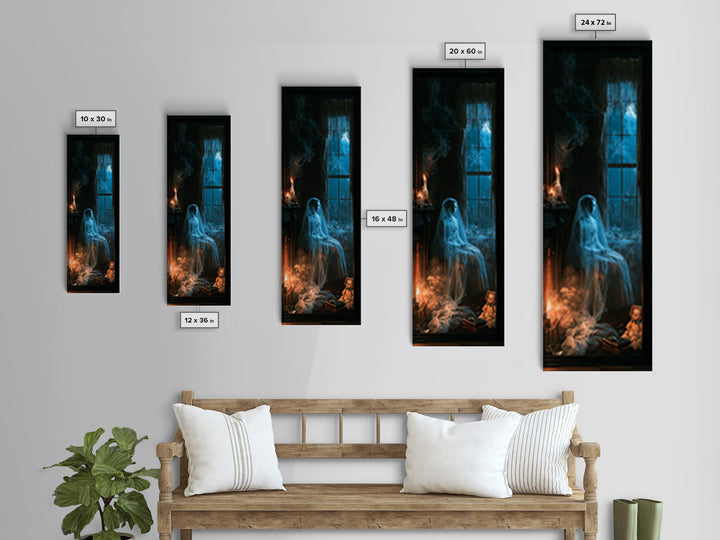 The Hearthside Shade, Victorian Ghost Portrait, Tall Narrow Canvas Print, Macabre Home Decor, Gothic Wall Decor, Classic Monster Art