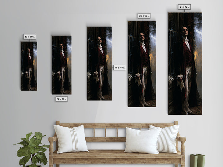 The Ballroom Phantom, Victorian Ghost Portrait, Tall Narrow Canvas Print, Dark Academia Decor, Halloween Portrait Art, Classic Monster Art