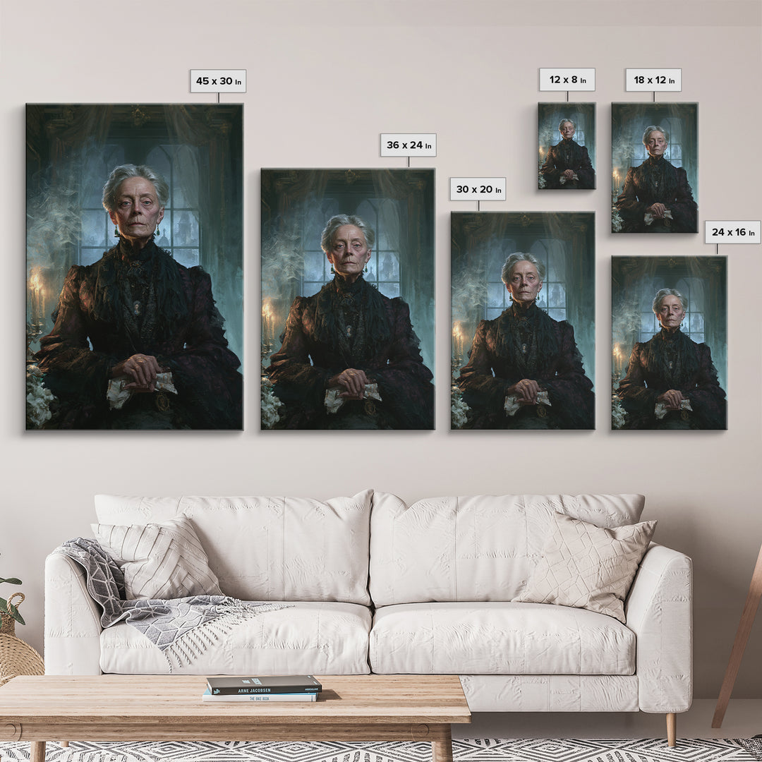 The Widow Of Ash Street, Victorian Ghost Portrait, Vertical Canvas Print, Macabre Home Decor, Spooky Season Decor, Classic Monster Art