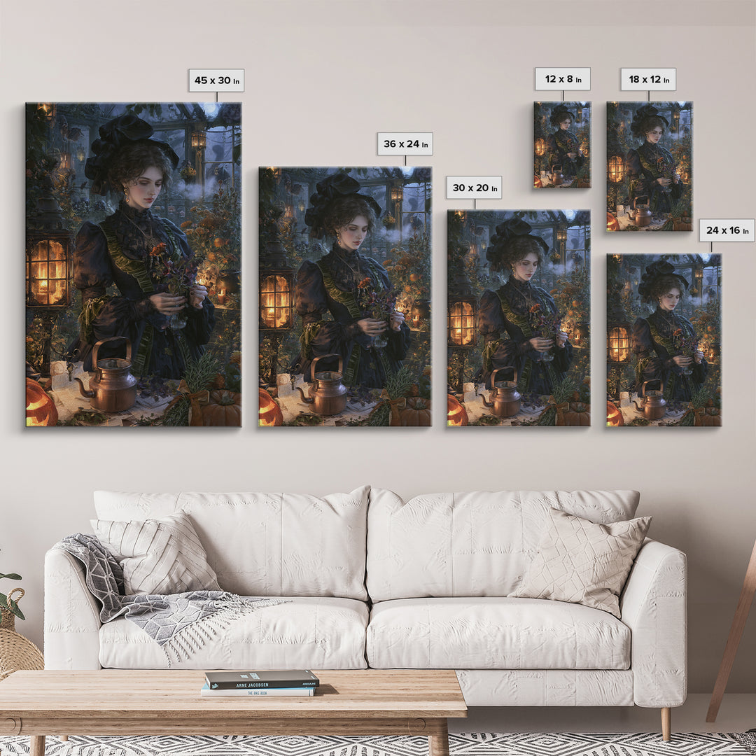 The Greenhouse Witch, Victorian Witch Portrait, Vertical Canvas Print, Macabre Home Decor, Gothic Wall Decor, Classic Monster Art