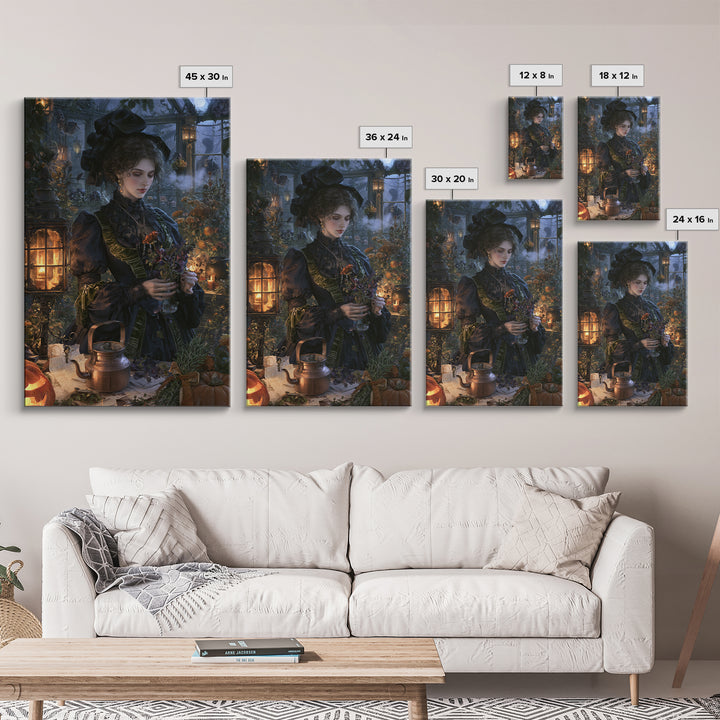 The Greenhouse Witch, Victorian Witch Portrait, Vertical Canvas Print, Macabre Home Decor, Gothic Wall Decor, Classic Monster Art