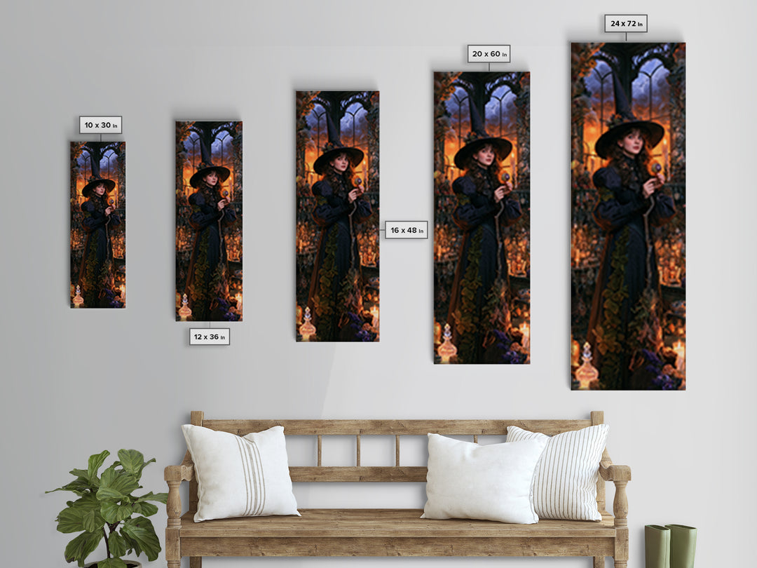 The Greenhouse Witch, Victorian Witch Portrait, Tall Narrow Canvas Print, Antique Style Decor, Antique Horror Decor, Classic Monster Art