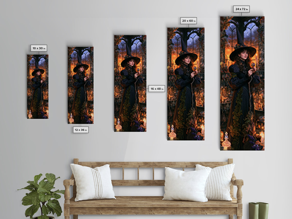 The Greenhouse Witch, Victorian Witch Portrait, Tall Narrow Canvas Print, Antique Style Decor, Antique Horror Decor, Classic Monster Art