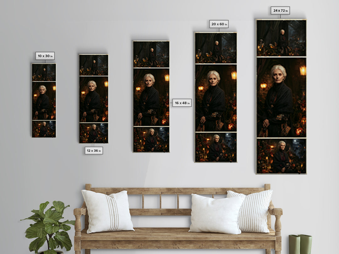 The Sea-Witch Aunt, Victorian Witch Portrait, Tall Narrow Canvas Print, Dark Academia Decor, Antique Horror Decor, Classic Monster Art