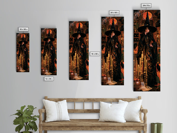 The Candle Witch, Victorian Witch Portrait, Tall Narrow Canvas Print, Classic Halloween Decor, Halloween Portrait Art, Classic Monster Art