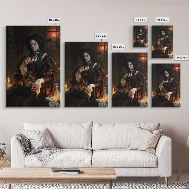 The Orchard Hexer, Victorian Witch Portrait, Vertical Canvas Print, Macabre Home Decor, Halloween Portrait Art, Classic Monster Art
