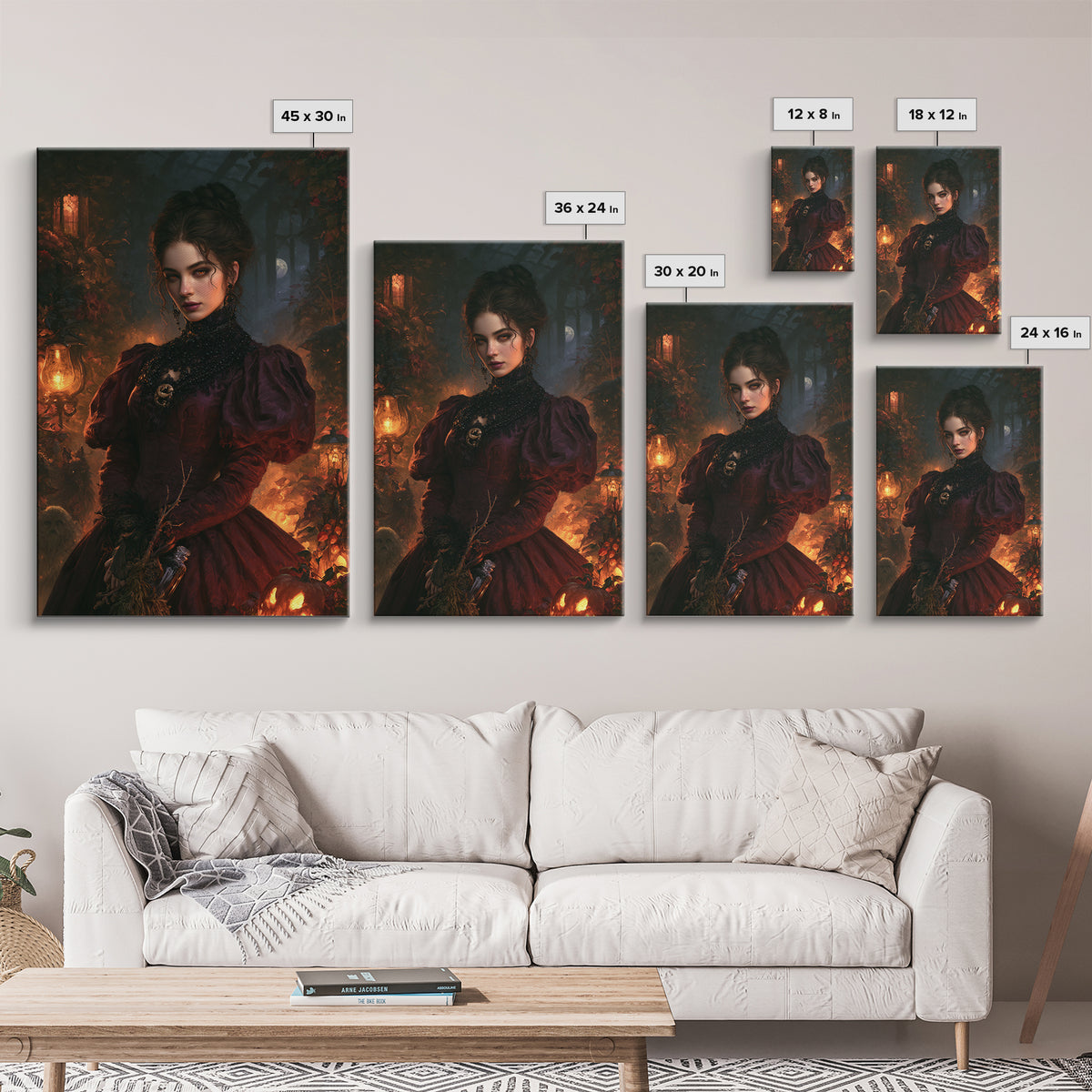 The Velvet Coven Sister, Victorian Witch Portrait, Vertical Canvas Print, Gothic Home Decor, Gothic Wall Decor, Classic Monster Art