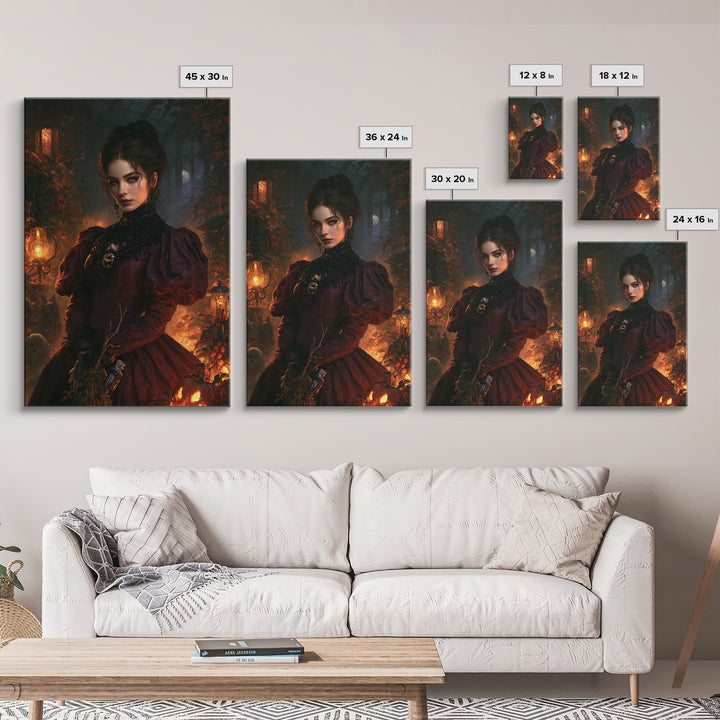 The Velvet Coven Sister, Victorian Witch Portrait, Vertical Canvas Print, Gothic Home Decor, Gothic Wall Decor, Classic Monster Art