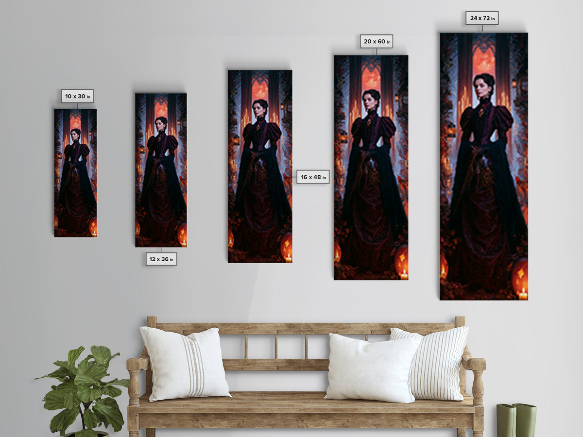 The Velvet Coven Sister, Victorian Witch Portrait, Tall Narrow Canvas Print, Macabre Home Decor, Gothic Wall Decor, Classic Monster Art