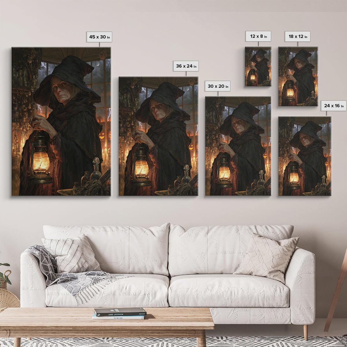 The Lantern Witch, Victorian Witch Portrait, Vertical Canvas Print, Dark Academia Decor, Gothic Wall Decor, Classic Monster Art