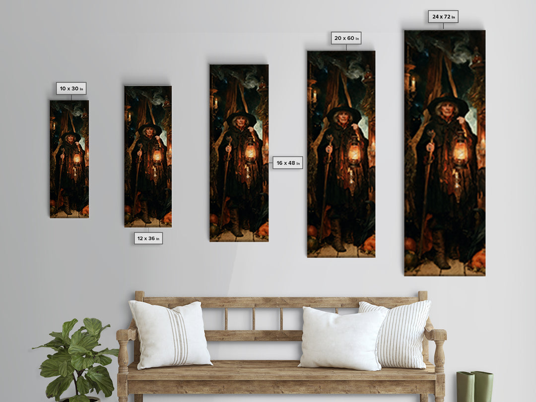 The Lantern Witch, Victorian Witch Portrait, Tall Narrow Canvas Print, Macabre Home Decor, Antique Horror Decor, Classic Monster Art