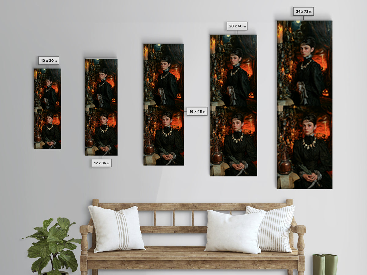 The Bone Charm Governess, Victorian Witch Portrait, Tall Narrow Canvas Print, Gothic Home Decor, Gothic Wall Decor, Classic Monster Art