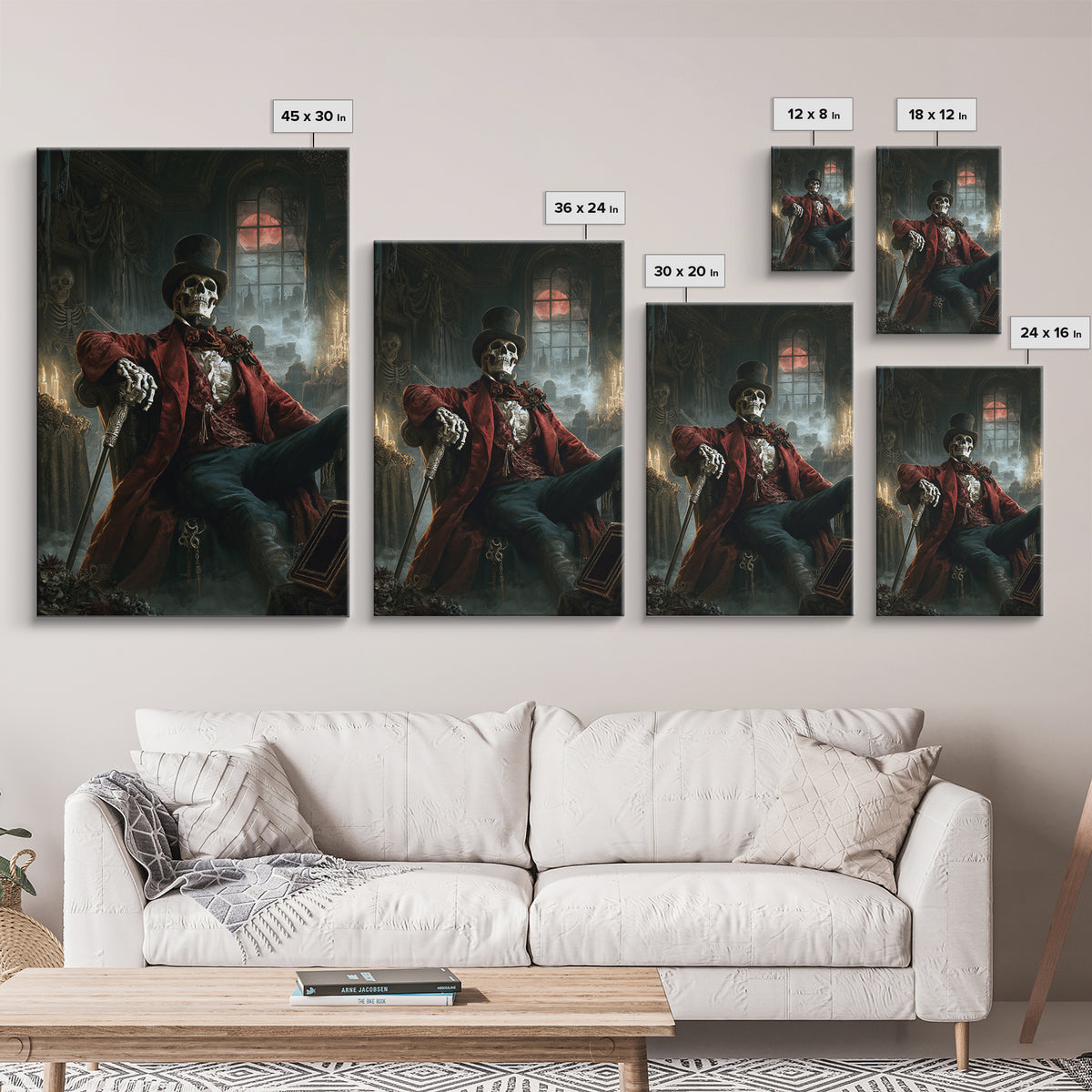 The Bone Marquis, Victorian Skeleton Portrait, Vertical Canvas Print, Gothic Home Decor, Halloween Portrait Art, Classic Monster Art