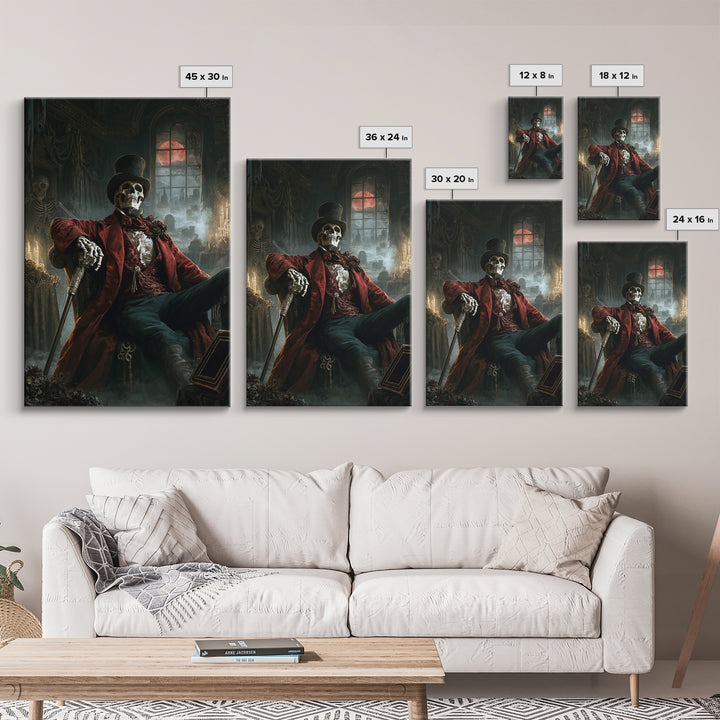 The Bone Marquis, Victorian Skeleton Portrait, Vertical Canvas Print, Gothic Home Decor, Halloween Portrait Art, Classic Monster Art