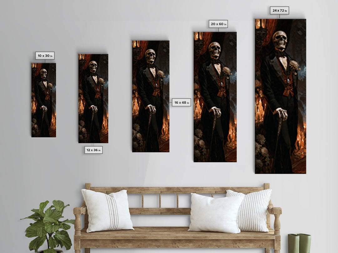 The Bone Marquis, Victorian Skeleton Portrait, Tall Narrow Canvas Print, Macabre Home Decor, Canvas Print, Classic Monster Art