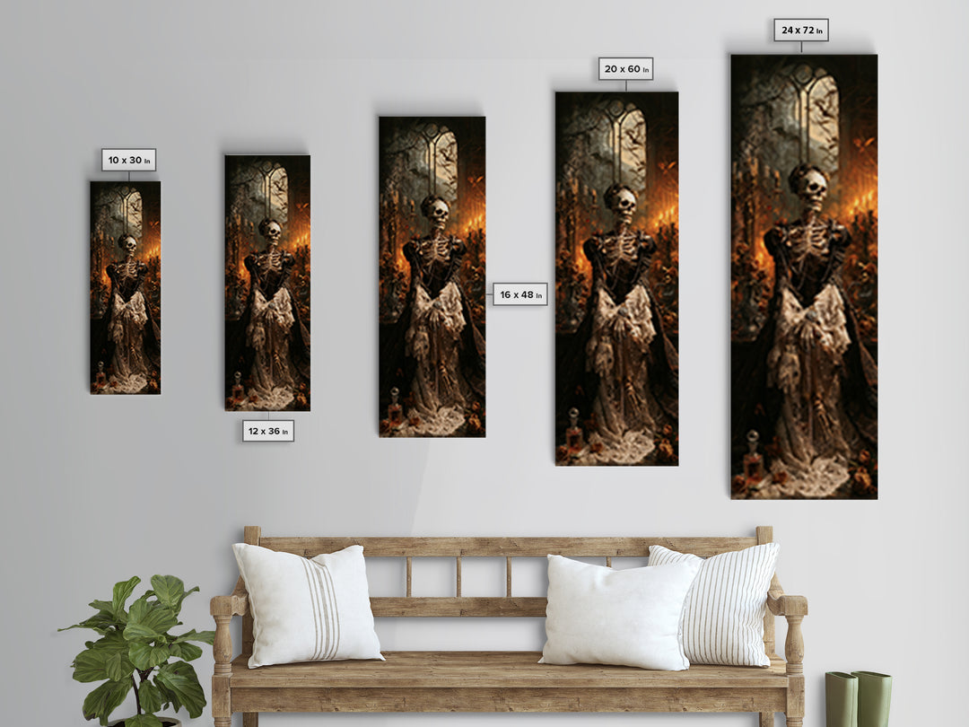 The Lace-Boned Countess, Victorian Skeleton Portrait, Tall Narrow Canvas Print, Gothic Home Decor, Canvas Print, Classic Monster Art