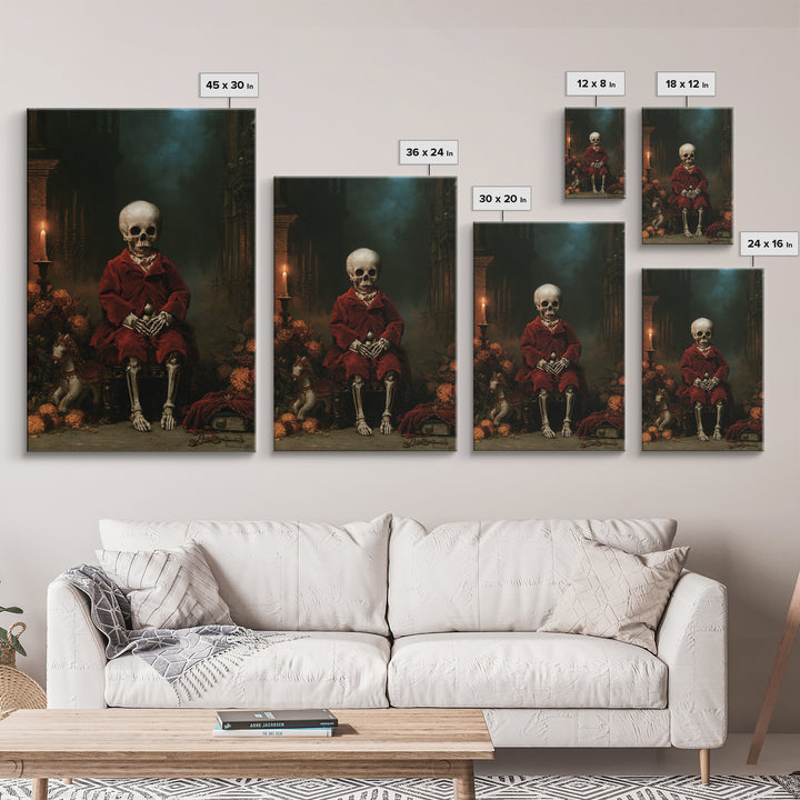 The Ossuary Child, Victorian Skeleton Portrait, Vertical Canvas Print, Antique Style Decor, Gothic Wall Decor, Classic Monster Art