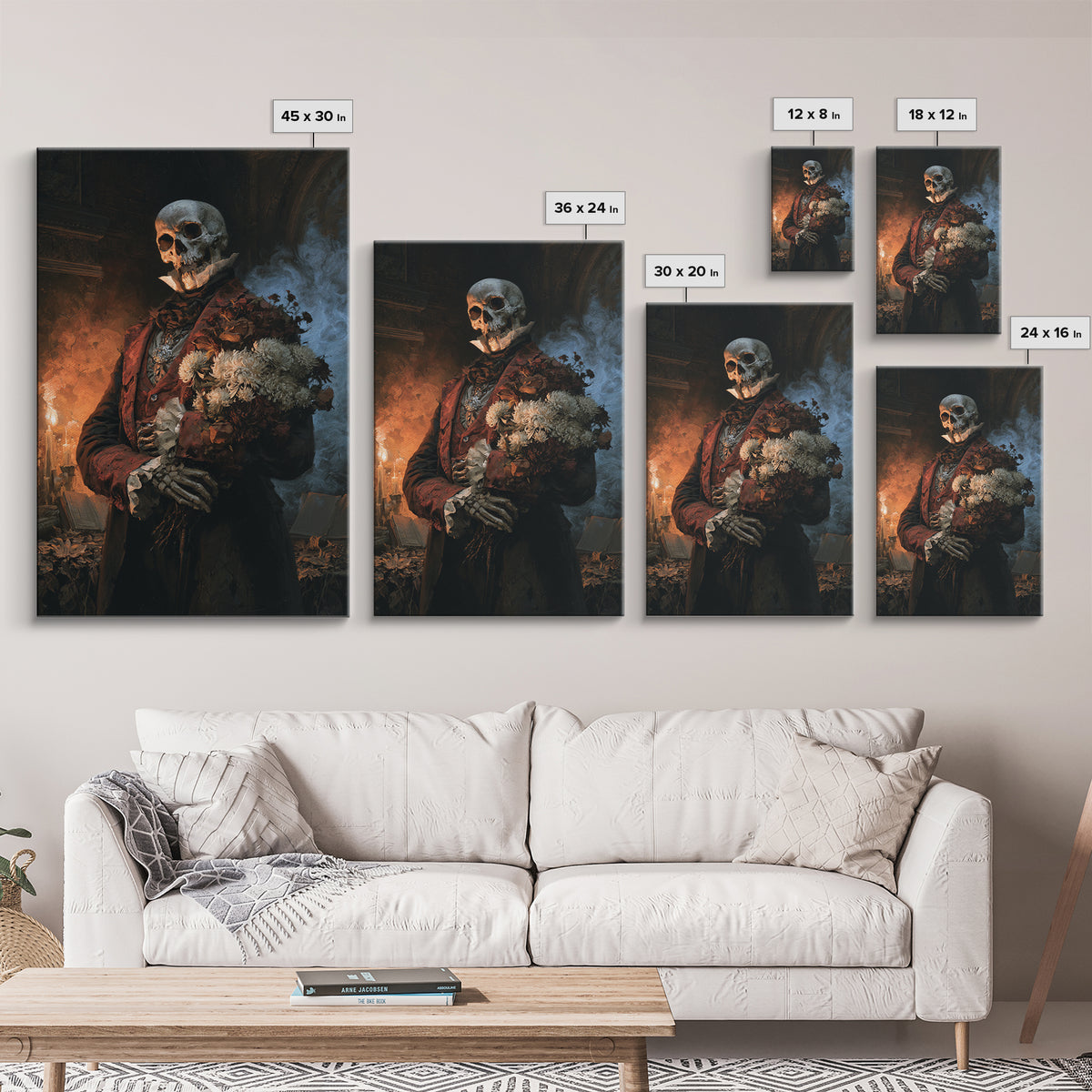 The Graveyard Dandy, Victorian Skeleton Portrait, Vertical Canvas Print, Classic Halloween Decor, Gothic Wall Decor, Classic Monster Art