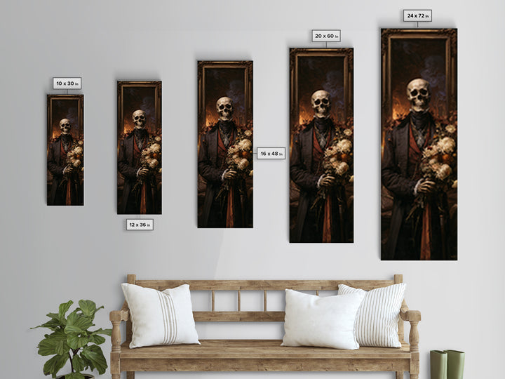 The Graveyard Dandy, Victorian Skeleton Portrait, Tall Narrow Canvas Print, Gothic Home Decor, Halloween Portrait Art, Classic Monster Art