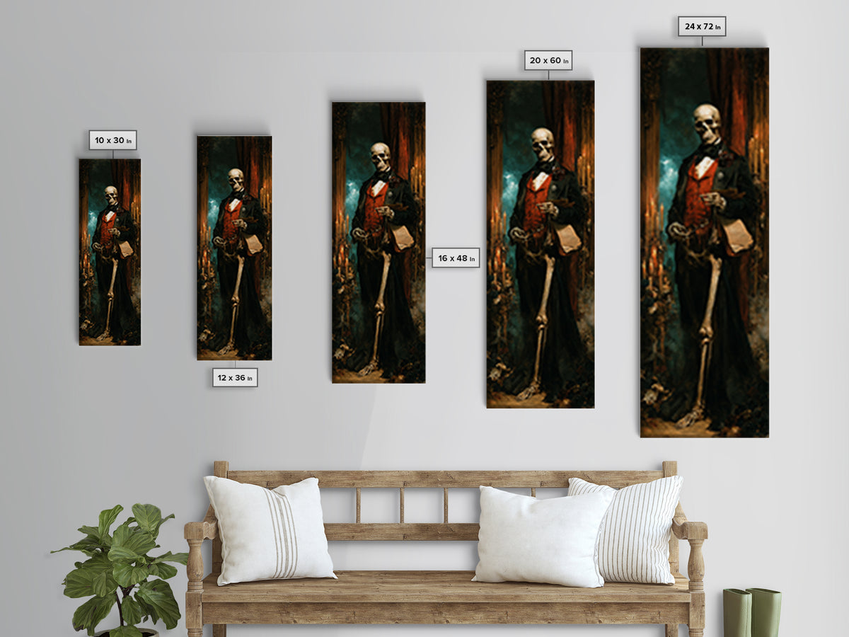The Gentleman Anatomist, Victorian Skeleton Portrait, Tall Narrow Canvas Print, Antique Style Decor, Classic Monster Art