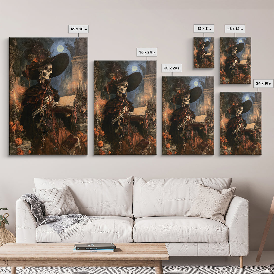 The Ballad-Singer Skeleton, Victorian Skeleton Portrait, Vertical Canvas Print, Classic Halloween Decor, Classic Monster Art