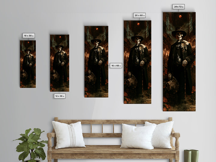 The Harvest Bones, Victorian Skeleton Portrait, Tall Narrow Canvas Print, Macabre Home Decor, Spooky Season Decor, Classic Monster Art