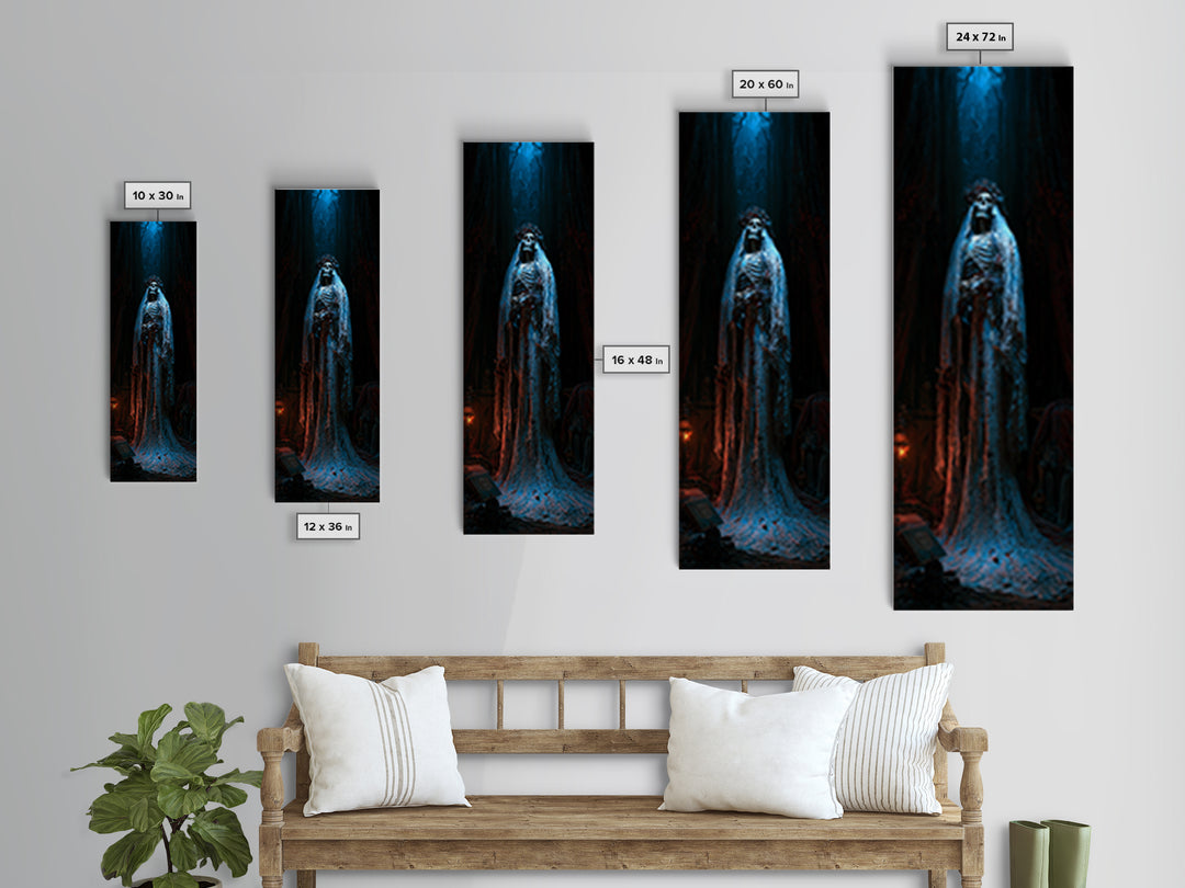 The Mourning Skeleton Bride, Victorian Skeleton Portrait, Tall Narrow Canvas Print, Classic Halloween Decor, Canvas Print