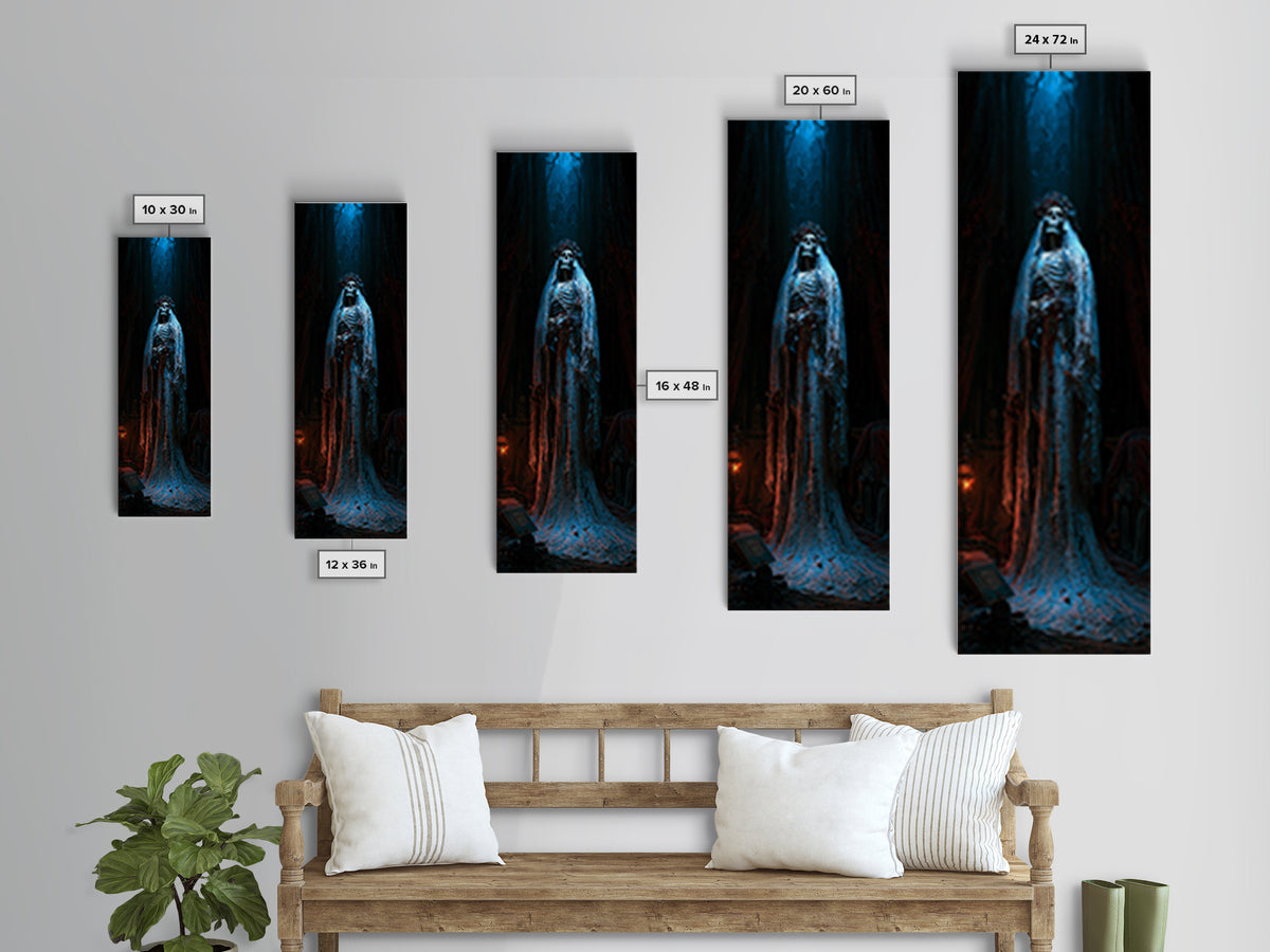 The Mourning Skeleton Bride, Victorian Skeleton Portrait, Tall Narrow Canvas Print, Classic Halloween Decor, Canvas Print
