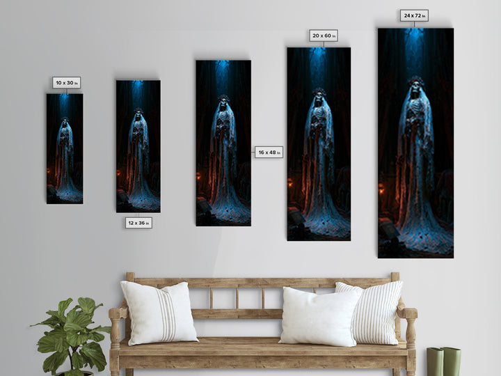 The Mourning Skeleton Bride, Victorian Skeleton Portrait, Tall Narrow Canvas Print, Classic Halloween Decor, Canvas Print