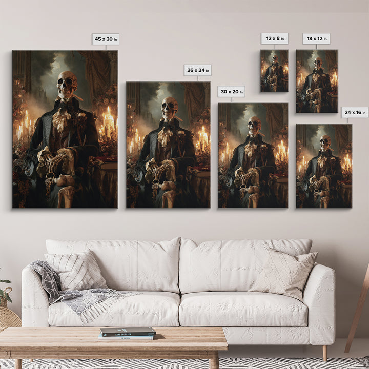 The Crypt Chamberlain, Victorian Skeleton Portrait, Vertical Canvas Print, Antique Style Decor, Gothic Wall Decor, Classic Monster Art