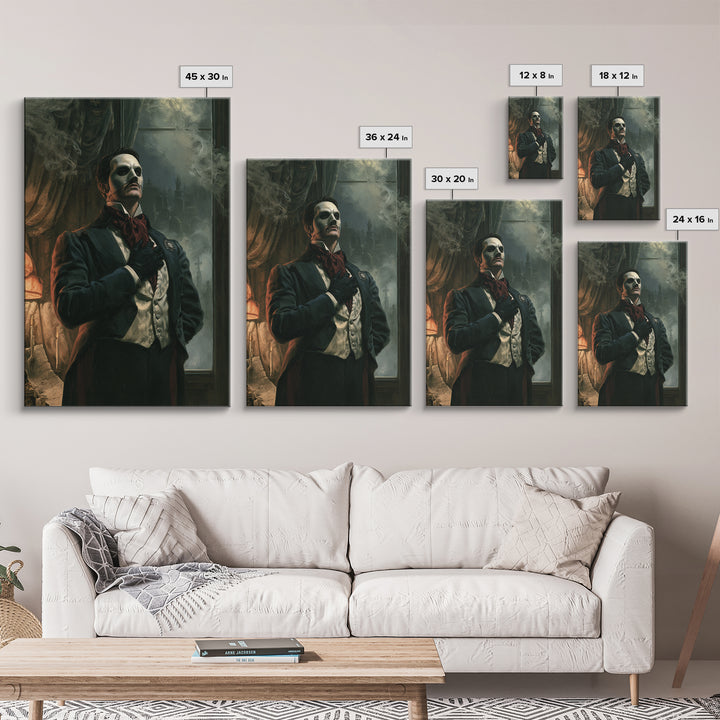 The Opera Phantom, Victorian Phantom Portrait, Vertical Canvas Print, Dark Academia Decor, Canvas Print, Classic Monster Art