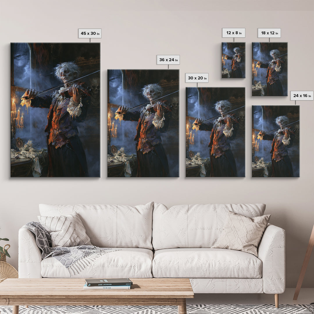 The Phantom Violinist, Victorian Phantom Portrait, Vertical Canvas Print, Macabre Home Decor, Gothic Wall Decor, Classic Monster Art