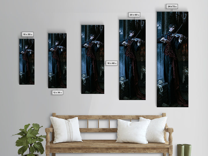 The Phantom Violinist, Victorian Phantom Portrait, Tall Narrow Canvas Print, Classic Halloween Decor, Classic Monster Art