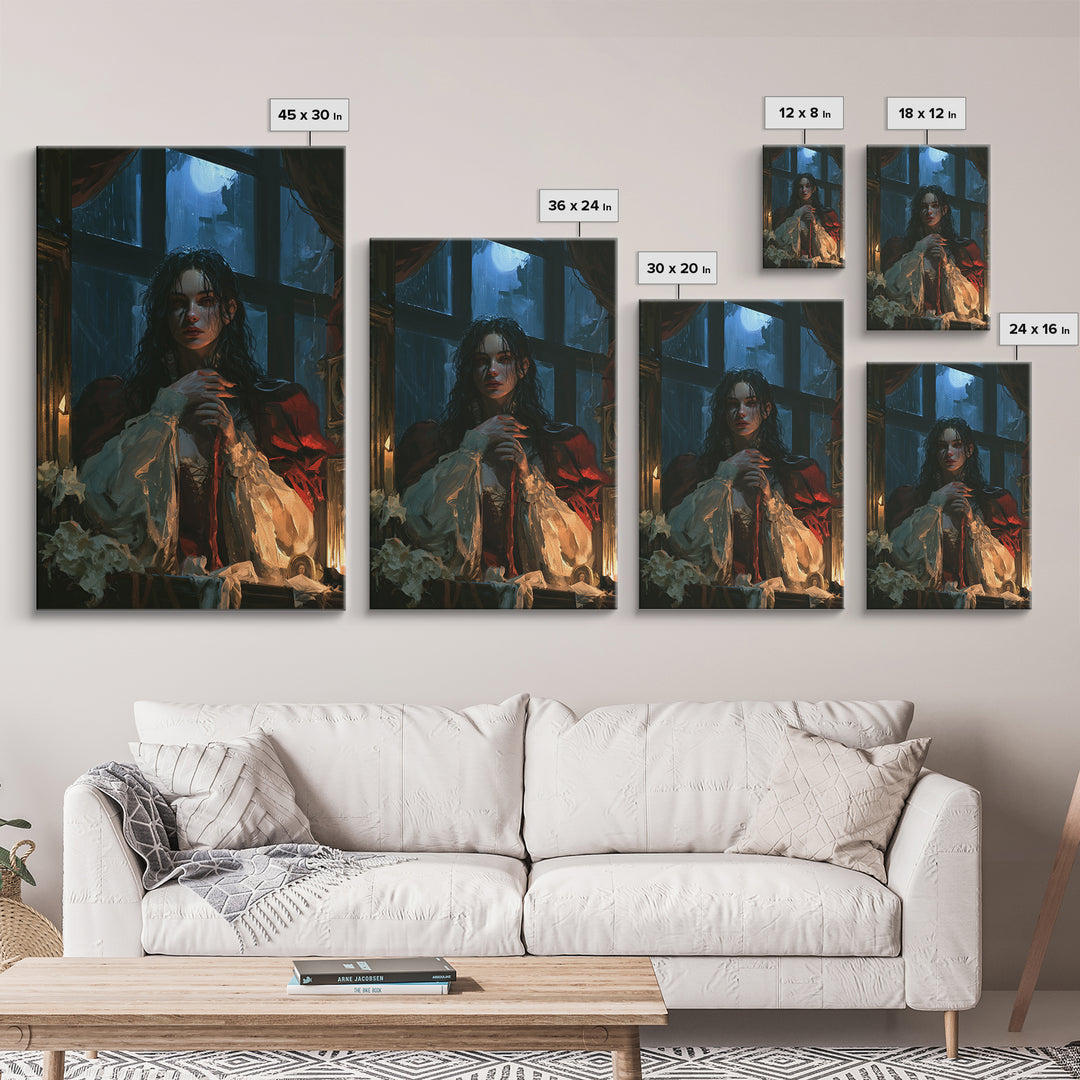 The Lake House Wraith, Victorian Phantom Portrait, Vertical Canvas Print, Antique Style Decor, Halloween Portrait Art, Classic Monster Art