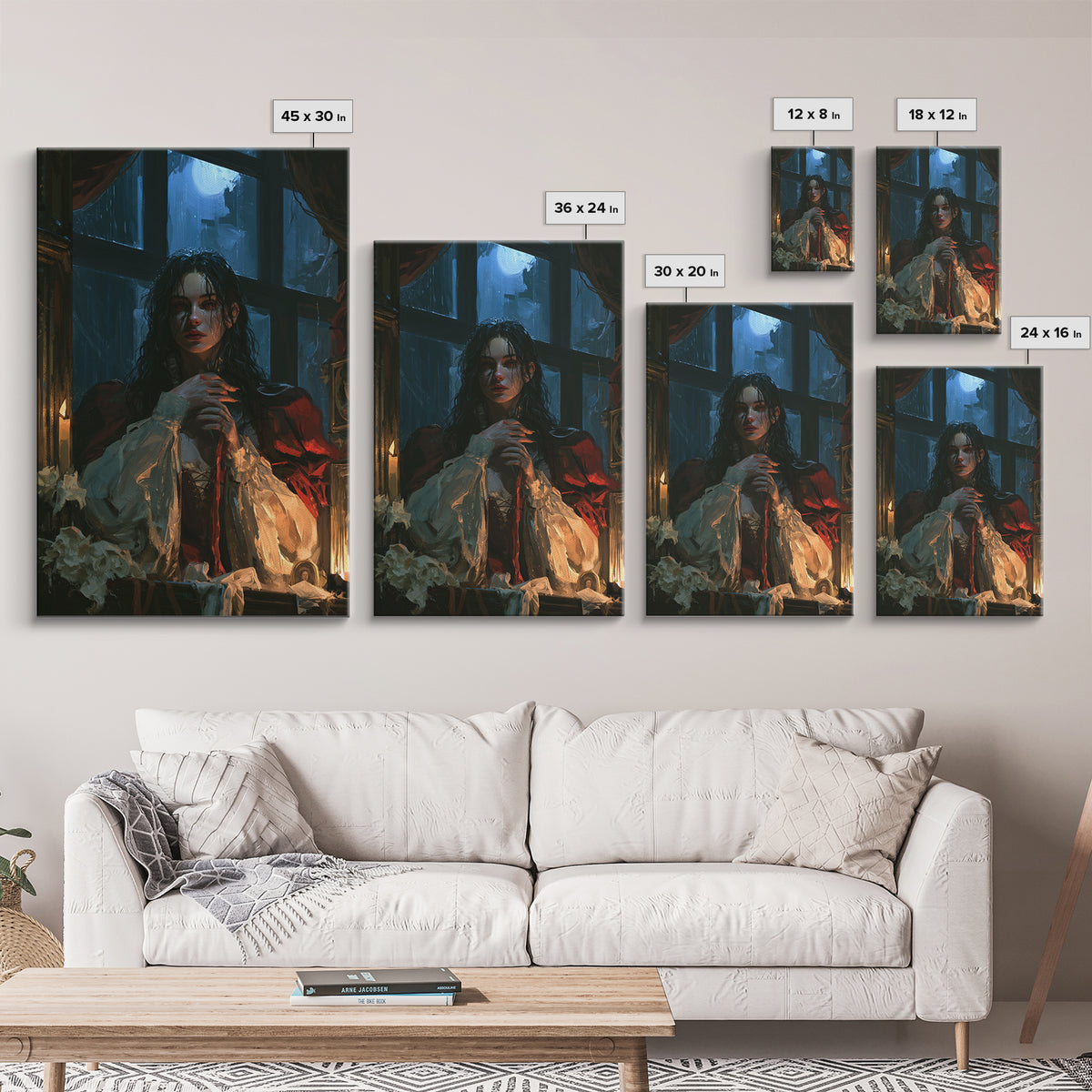 The Lake House Wraith, Victorian Phantom Portrait, Vertical Canvas Print, Antique Style Decor, Halloween Portrait Art, Classic Monster Art