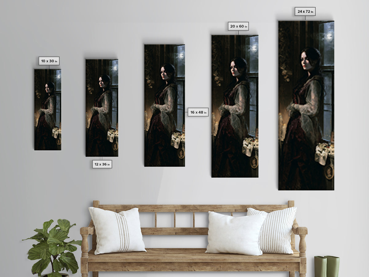 The Lake House Wraith, Victorian Phantom Portrait, Tall Narrow Canvas Print, Gothic Home Decor, Gothic Wall Decor, Classic Monster Art
