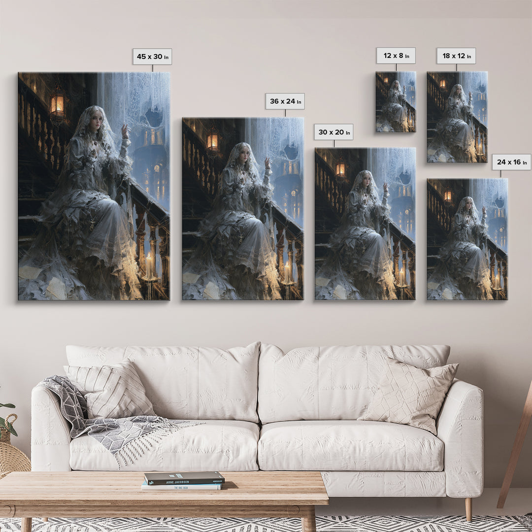 The Frosted Window Shade, Victorian Phantom Portrait, Vertical Canvas Print, Dark Academia Decor, Antique Horror Decor, Classic Monster Art