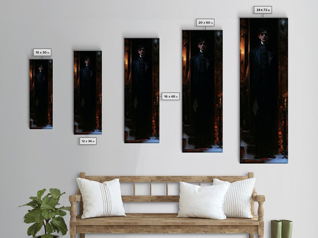 The Servant Of The North Wing, Victorian Phantom Portrait, Tall Narrow Canvas Print, Dark Academia Decor, Classic Monster Art