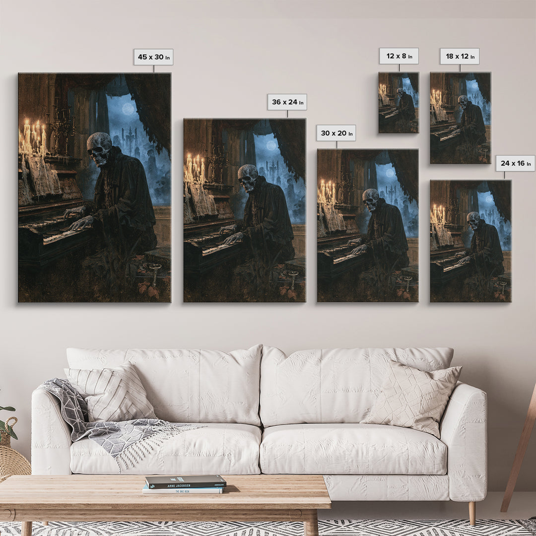 The Cemetery Organist, Victorian Phantom Portrait, Vertical Canvas Print, Antique Style Decor, Gothic Wall Decor, Classic Monster Art