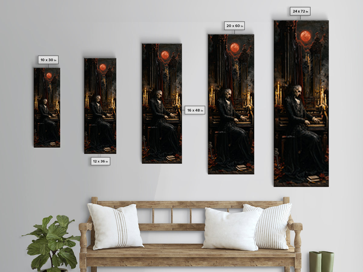 The Cemetery Organist, Victorian Phantom Portrait, Tall Narrow Canvas Print, Macabre Home Decor, Halloween Portrait Art, Classic Monster Art