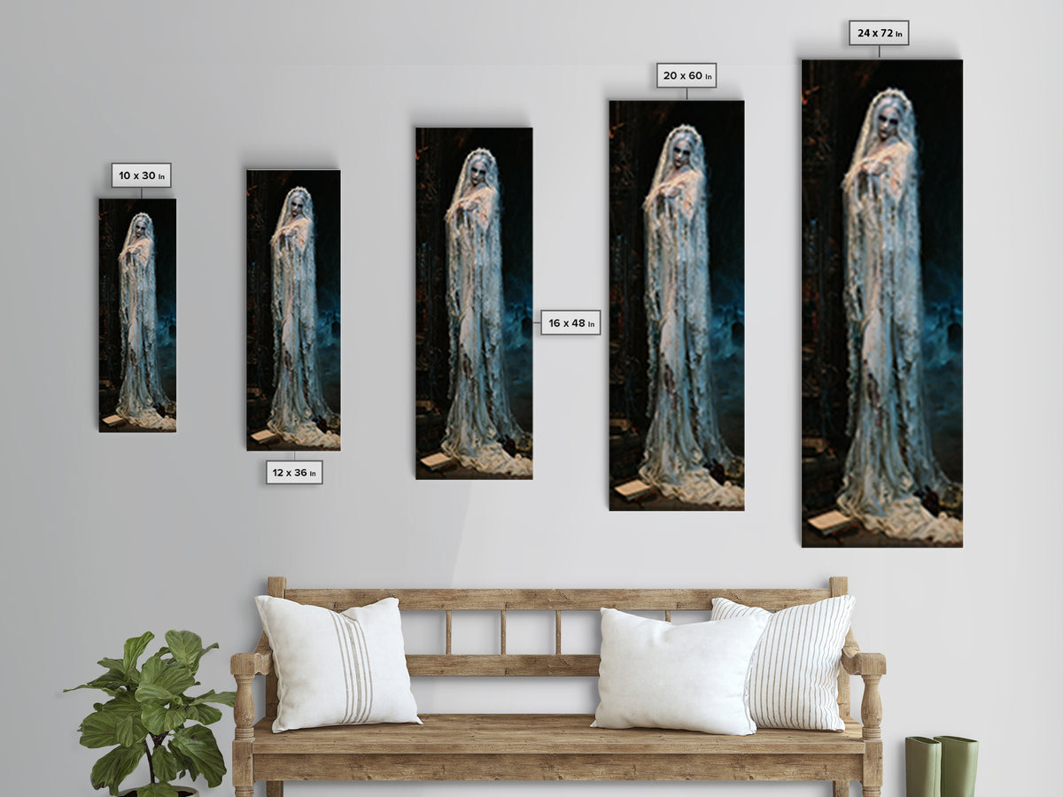 The Storm-Stitched Bride, Victorian Monster Portrait, Tall Narrow Canvas Print, Gothic Home Decor, Canvas Print, Classic Monster Art