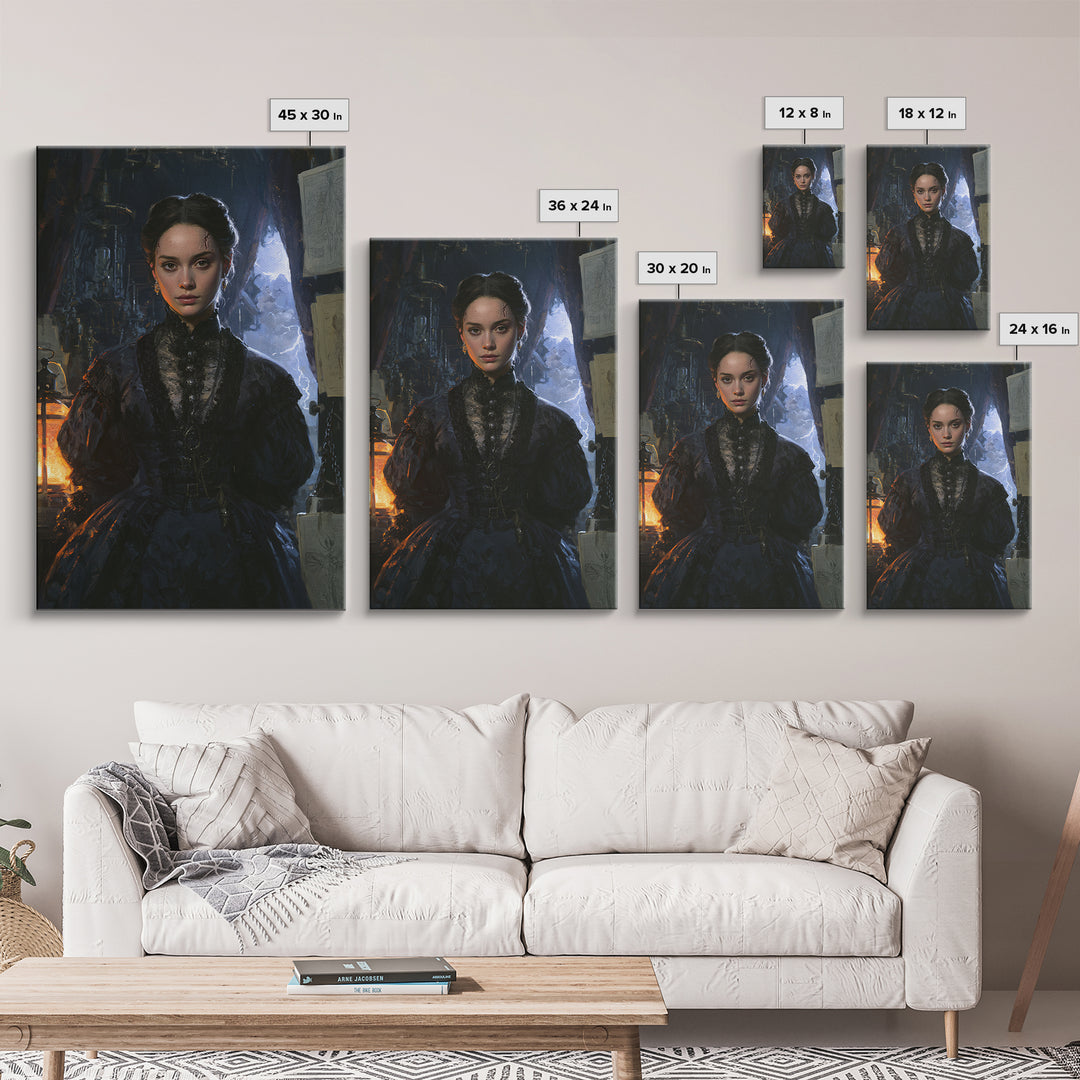 The Thunder Parlour Girl, Victorian Monster Portrait, Vertical Canvas Print, Macabre Home Decor, Canvas Print, Classic Monster Art